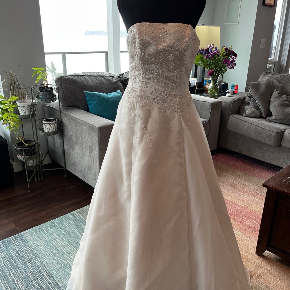 Pallas Athena Strapless Ivory Beaded Wedding Dress size 8 (6)